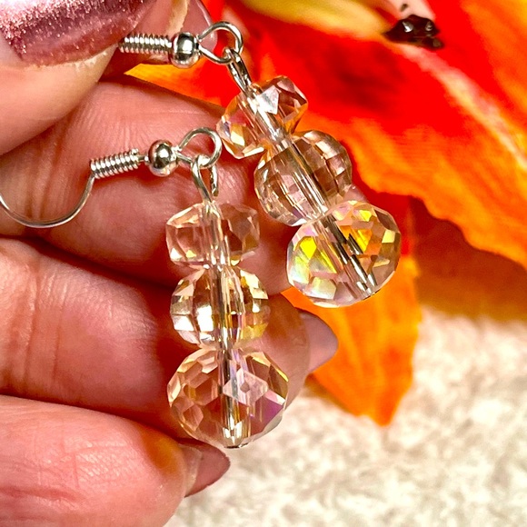 💕✨pink Swarovski earrings-large pink cut crystals/earrings Gorgeous - Picture 1 of 5